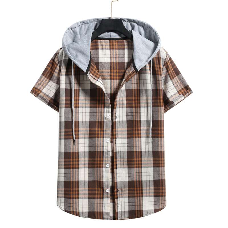 

Guys Plaid Button Front Drawstring Hooded Shirt, Multicolor