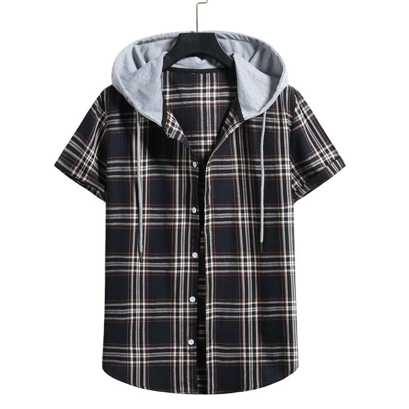 

Guys Plaid Button Front Drawstring Hooded Shirt, Multicolor