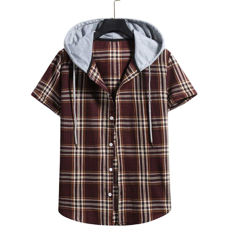 

Guys Plaid Button Front Drawstring Hooded Shirt, Multicolor