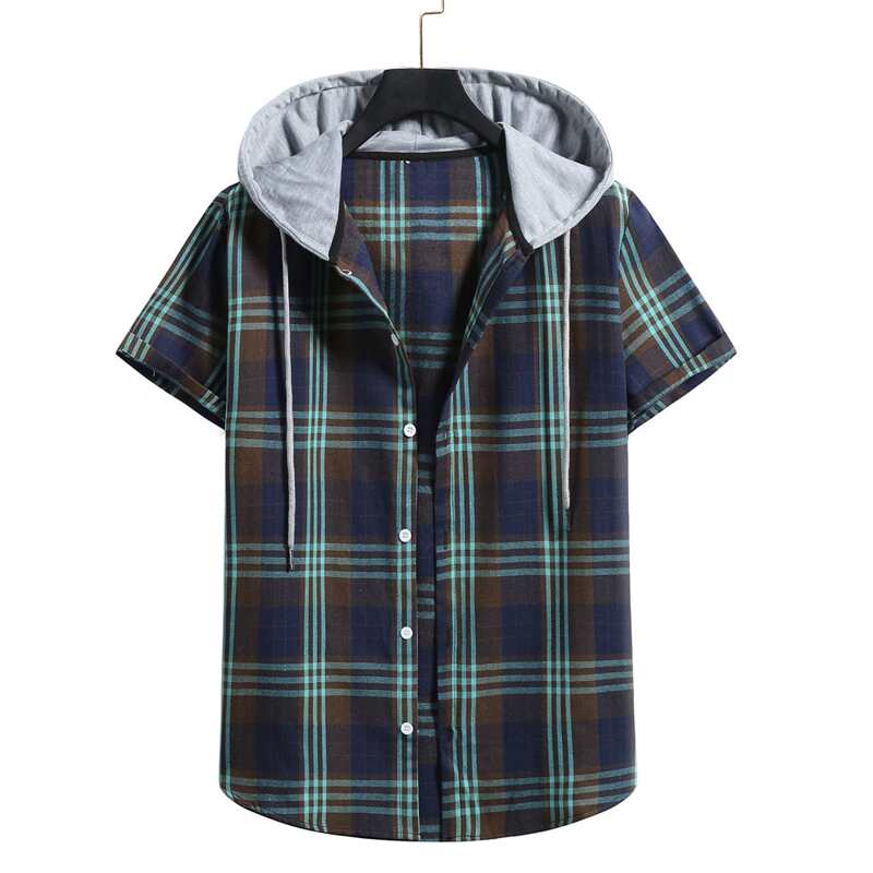 

Guys Plaid Button Front Drawstring Hooded Shirt, Multicolor