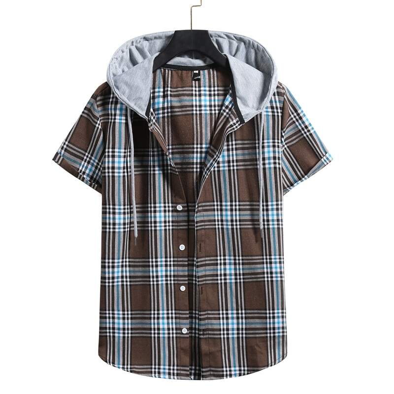 

Guys Plaid Button Front Drawstring Hooded Shirt, Multicolor