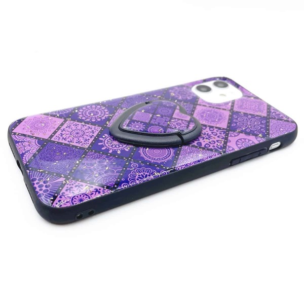 

1pc Geo Print iPhone Case With 1pc Phone Holder, Purple