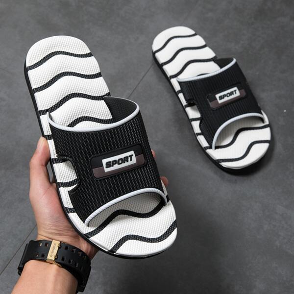 

Men Wave Pattern Cut Out Slides, Black and white