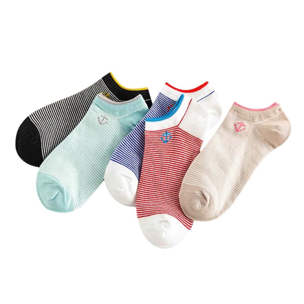 

5pairs Striped Ankle Socks, Multicolor