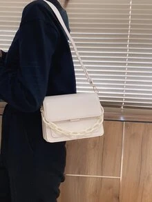 鏈條翻蓋手提包 - 米色 - 查看 2