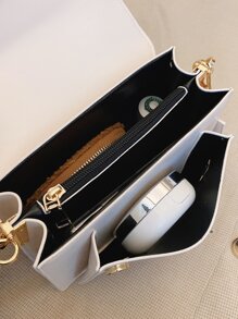 鏈條翻蓋手提包 - 米色 - 查看 4