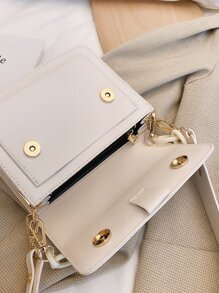 鏈條翻蓋手提包 - 米色 - 查看 5