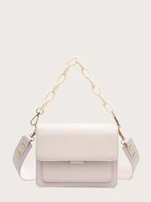 鏈條翻蓋手提包 - 米色 - 查看 7