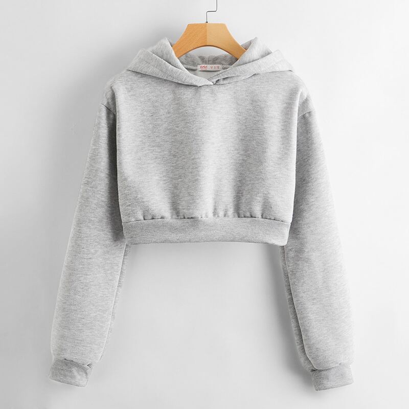 

Heathered Knit Cropped Hoodie, Light grey