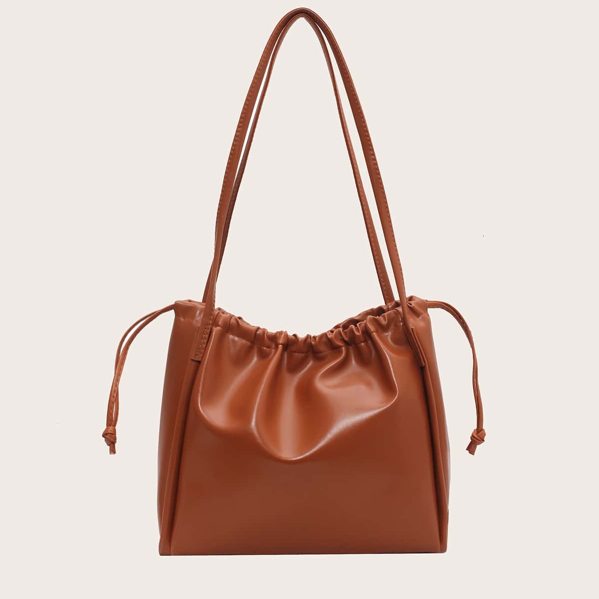 

Solid Drawstring Tote Bag, Brown