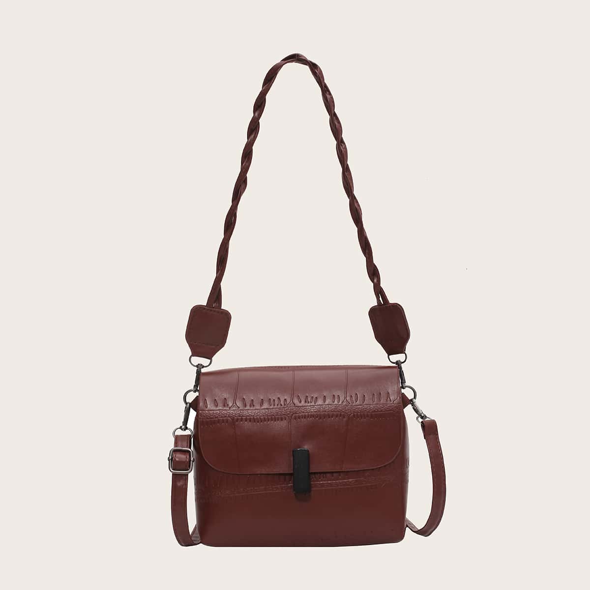 

Croc Embossed Shoulder Bag, Coffee brown
