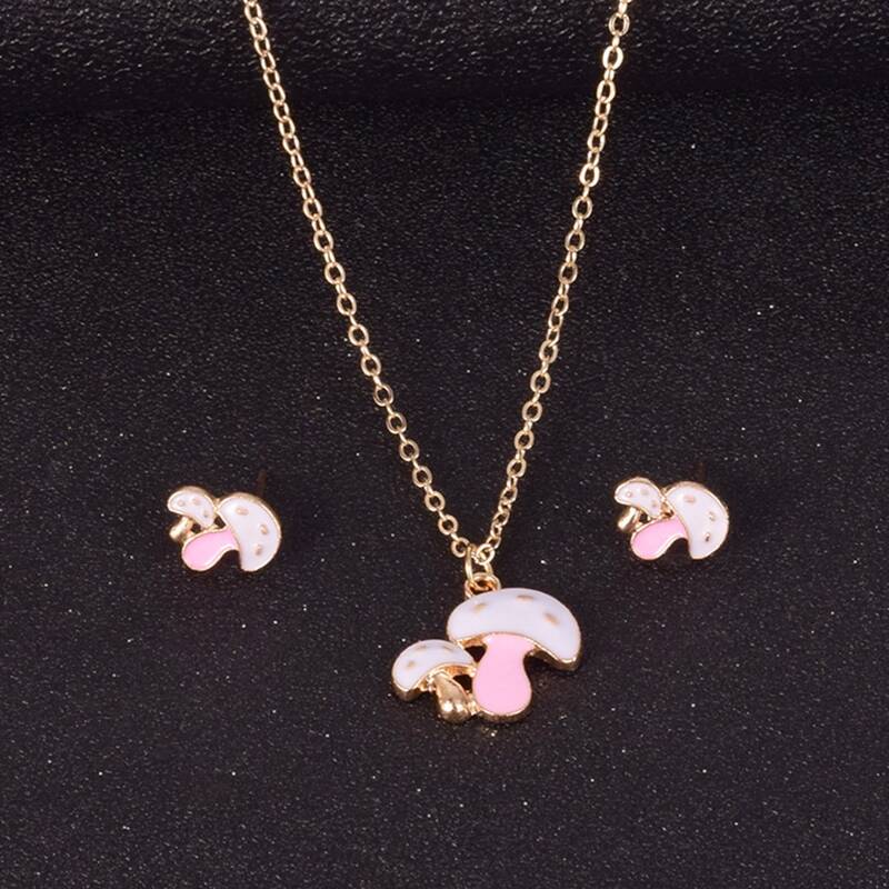 

3pcs Mushroom Jewelry Set, Baby pink
