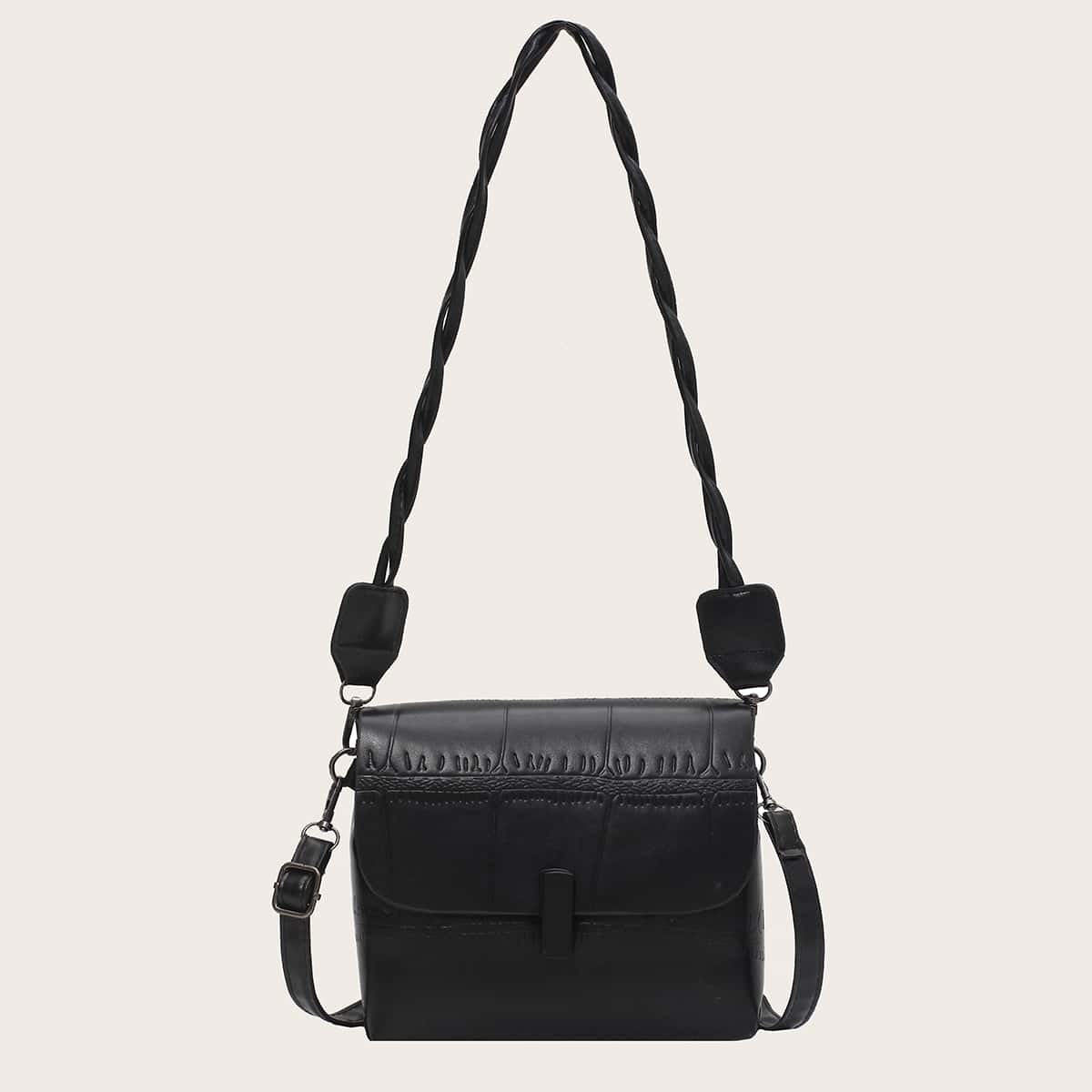 

Croc Embossed Shoulder Bag, Black