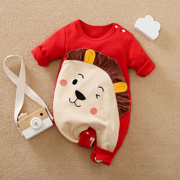 

Baby Unisex Ruffle Trim Cartoon Graphic Jumpsuit, Multicolor