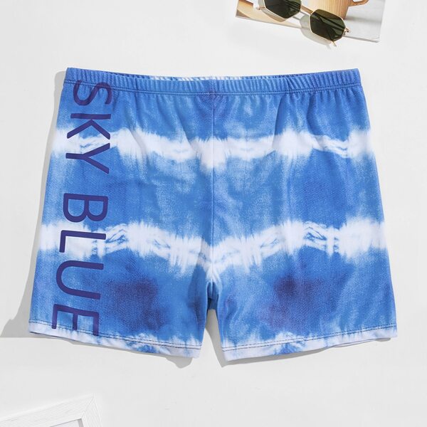 

Men Tie Dye And Letter Graphic Square Leg Swim Trunks, Blue