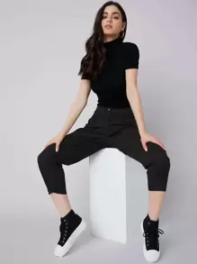 Mulvari Fold Pleated Detail Cropped Trousers - Black - View 4