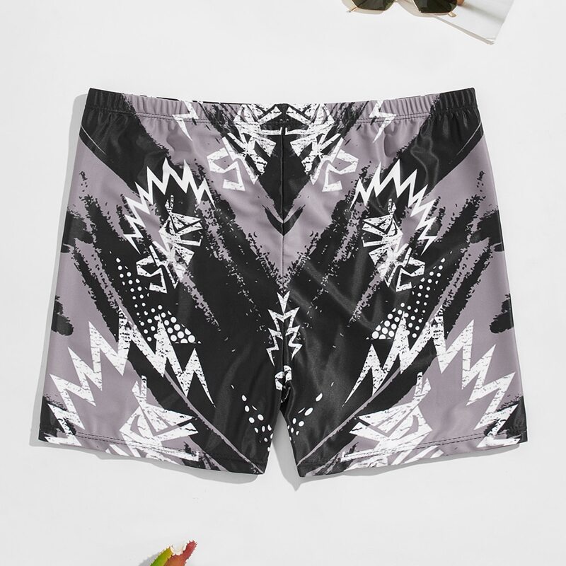 

Guys Letter And Graphic Print Square Leg Swim Trunks, Multicolor