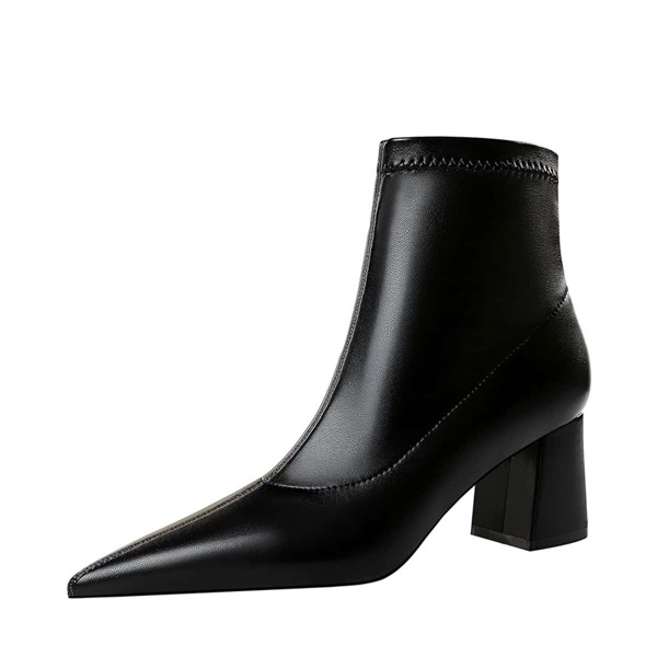 

Point Toe Chunky Heeled Boots, Black