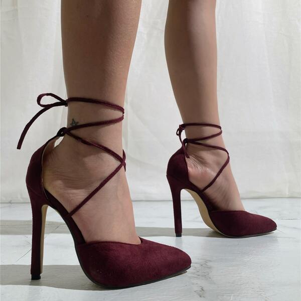 

Minimalist Stiletto Gladiator Pumps, Burgundy