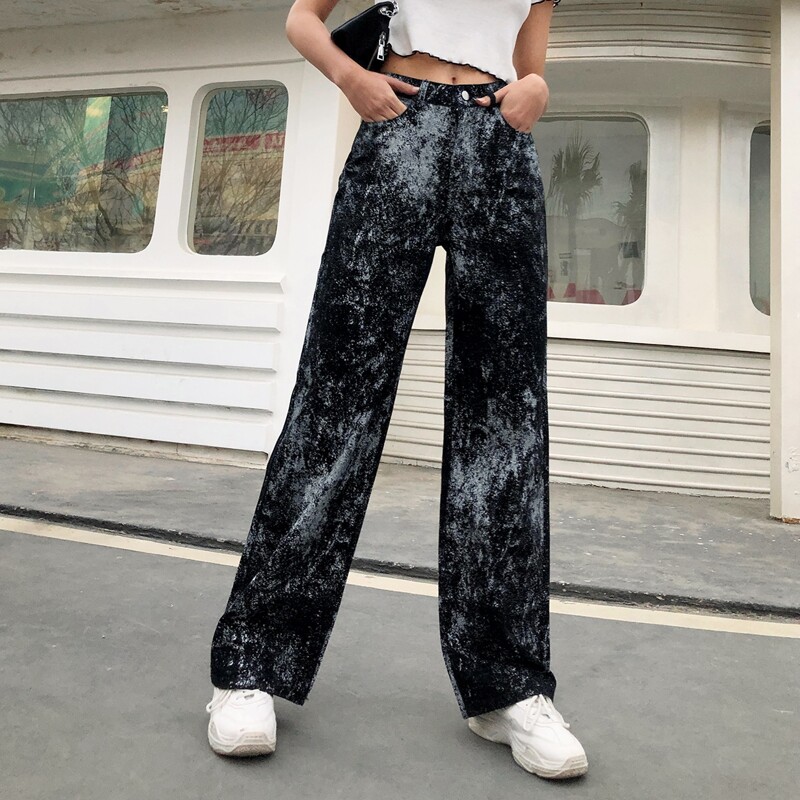 

Zipper Fly Tie Dye Wide Leg Jeans, Multicolor