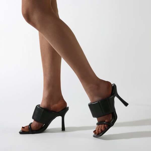 

Stitch Detail Stiletto Heeled Mules, Black