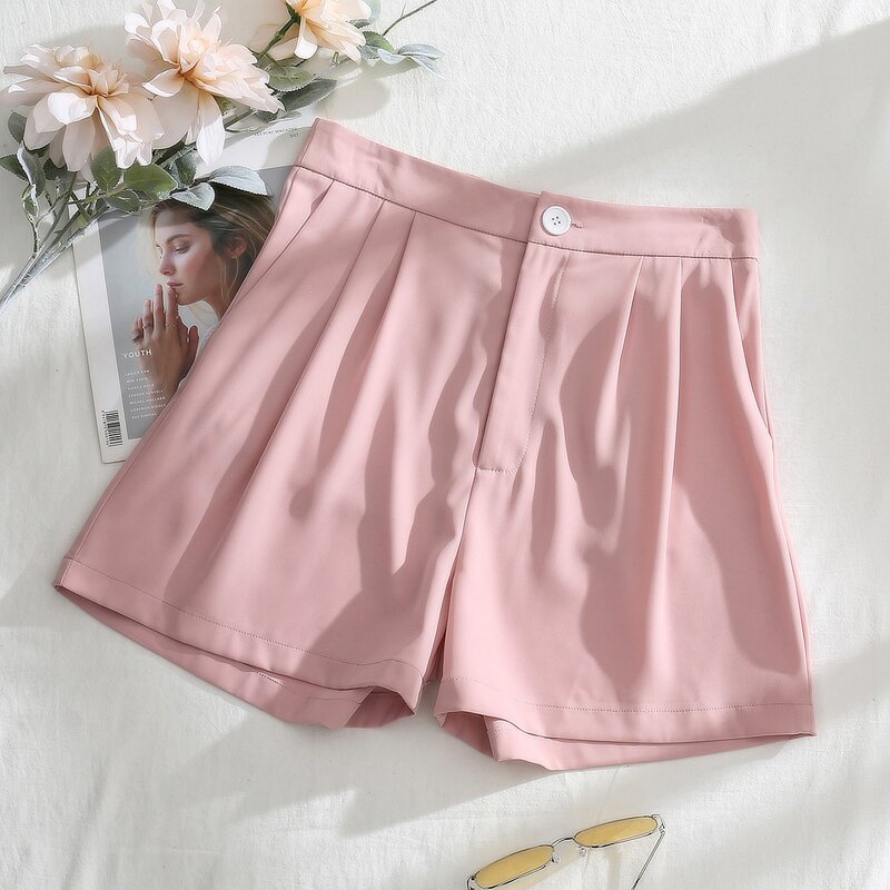 

Fold Pleated Solid Shorts, Baby pink