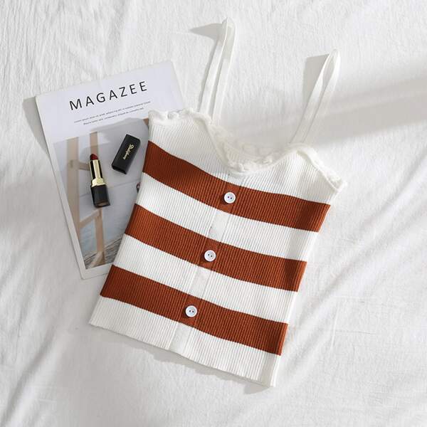 

Striped Frill Trim Cami Knit Top, Multicolor