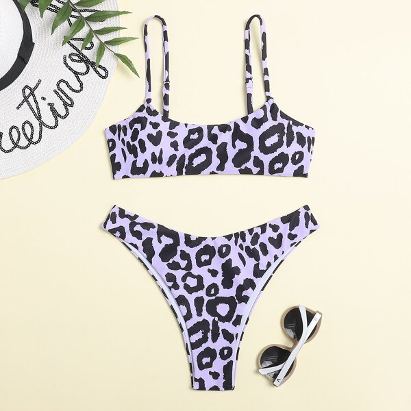 

Leopard High Cut Bikini Swimsuit, Purple