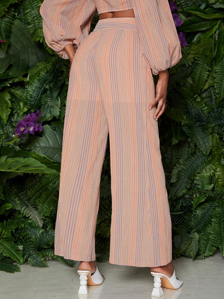 Tie Waist Striped Wide Leg Pants
