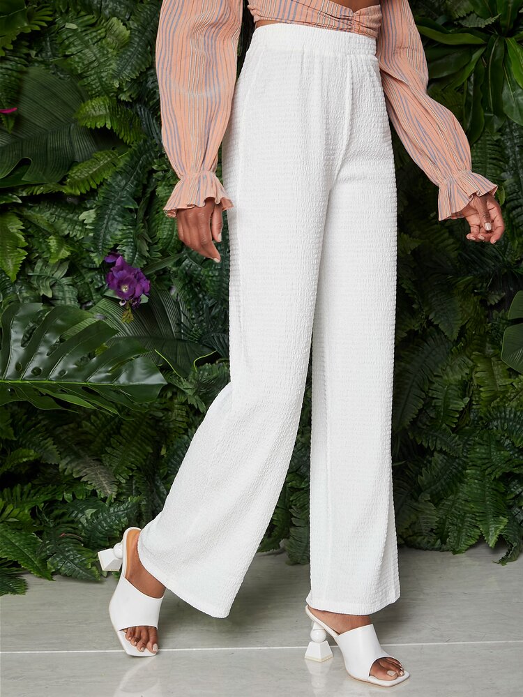 SHEIN Pantalones de cintura elástica unicolor - Blanco - Añade 3