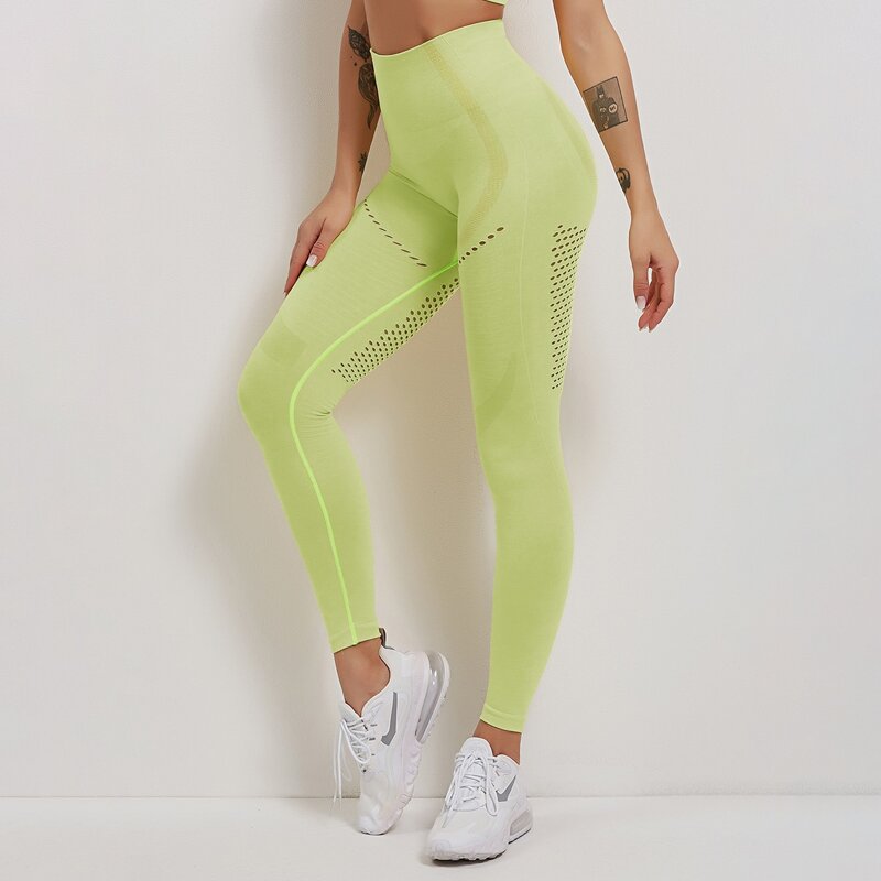 

Hollow Out Solid Sports Leggings, Mint green