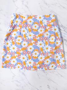 SHEIN Unity 花卉開衩下擺拉鏈半身裙 - 彩色 - 查看 2