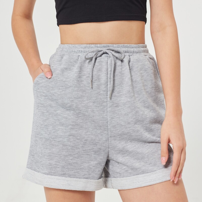 

Cuffed Drawstring Shorts, Light grey
