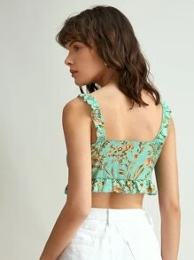 SHEIN Unity Áo hai dây Viên lá sen Thực vật Boho - màu xanh lá - Xem 2