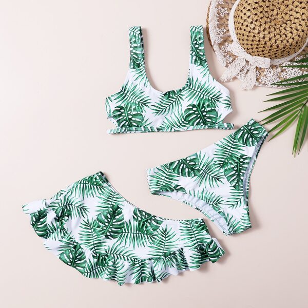 

3pack Girls Tropical Bikini Swimsuit, Green
