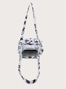 蝴蝶圖案單肩包 - 黑與白 - 查看 3