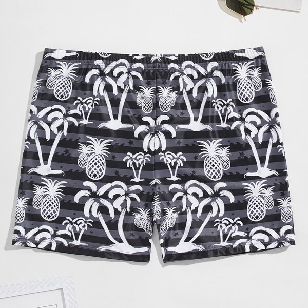 

Men Tropical And Pineapple Print Square Leg Swim Trunks, Multicolor