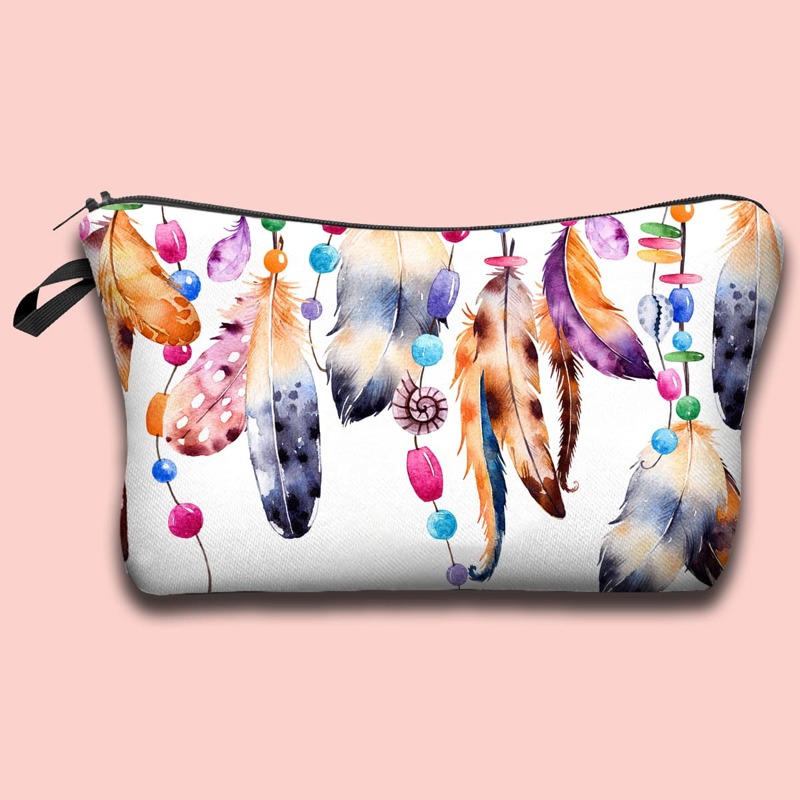 

Painted Feather Makeup Bag, White