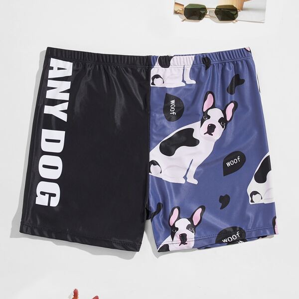 

Men Cartoon Dog And Letter Graphic Square Leg Swim Trunks, Multicolor
