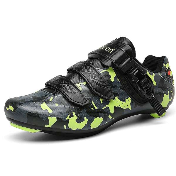 

Men Camo Print Velcro Strap Cycling Shoes, Green
