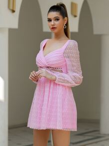 Double Crazy Cut Out Lace Dress - Pink - View 4