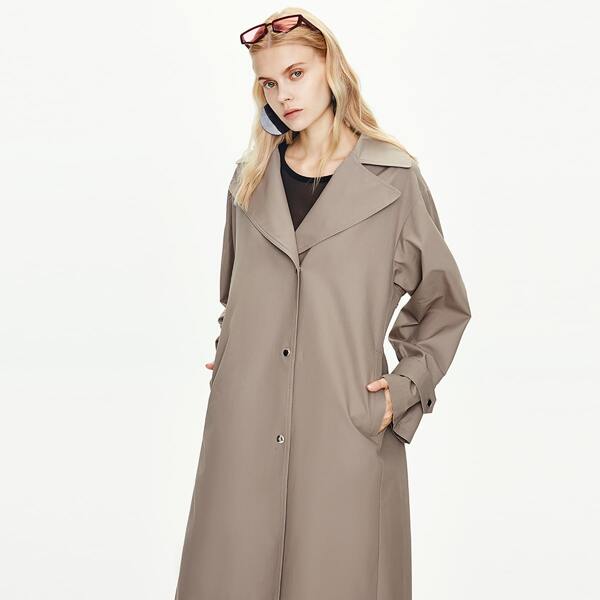

Button Placket Belted Trench Coat, Khaki
