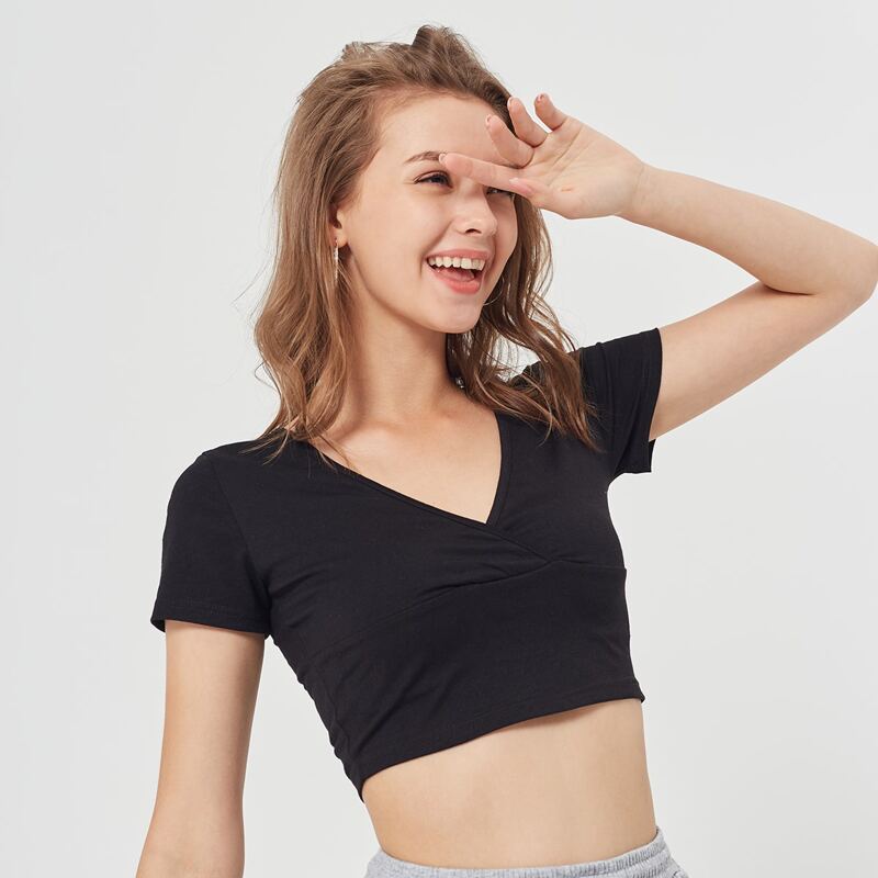

V Neck Crop Tee, Black