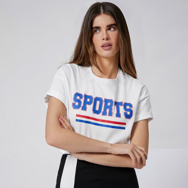 

Letter Graphic Roll Up Sleeve Tee, White