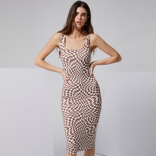 

Checker Pattern Bodycon Dress, Multicolor