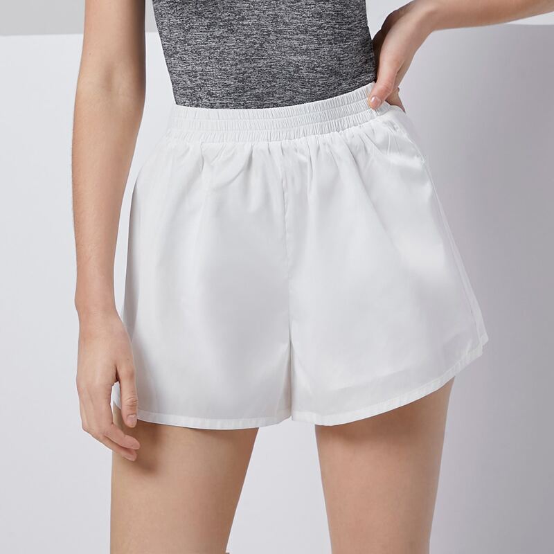 

Solid Elastic Waist Overlay Shorts, White