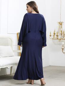 Plus Rhinestone Split Thigh Dress - Navy Blue - View 2