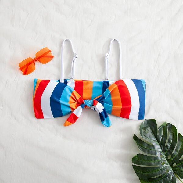 

Colorblock Knot Front Bikini Top, Multicolor