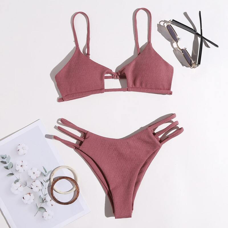 

Ladder Cut-out Bikini Swimsuit, Dusty pink
