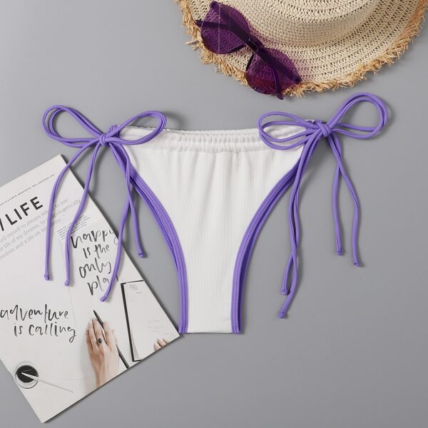 

Contrast Binding Tie Side Bikini Thong, White